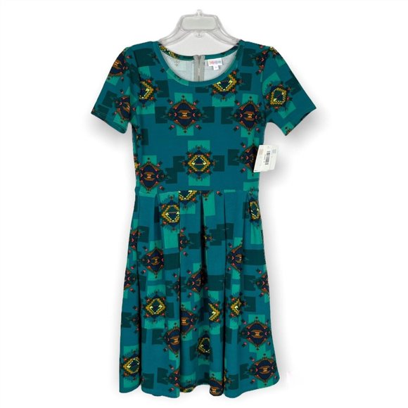 LuLaRoe Amelia Dress Aztec Tribal Print Aqua Green Turquoise NWT Size Small - Picture 1 of 7